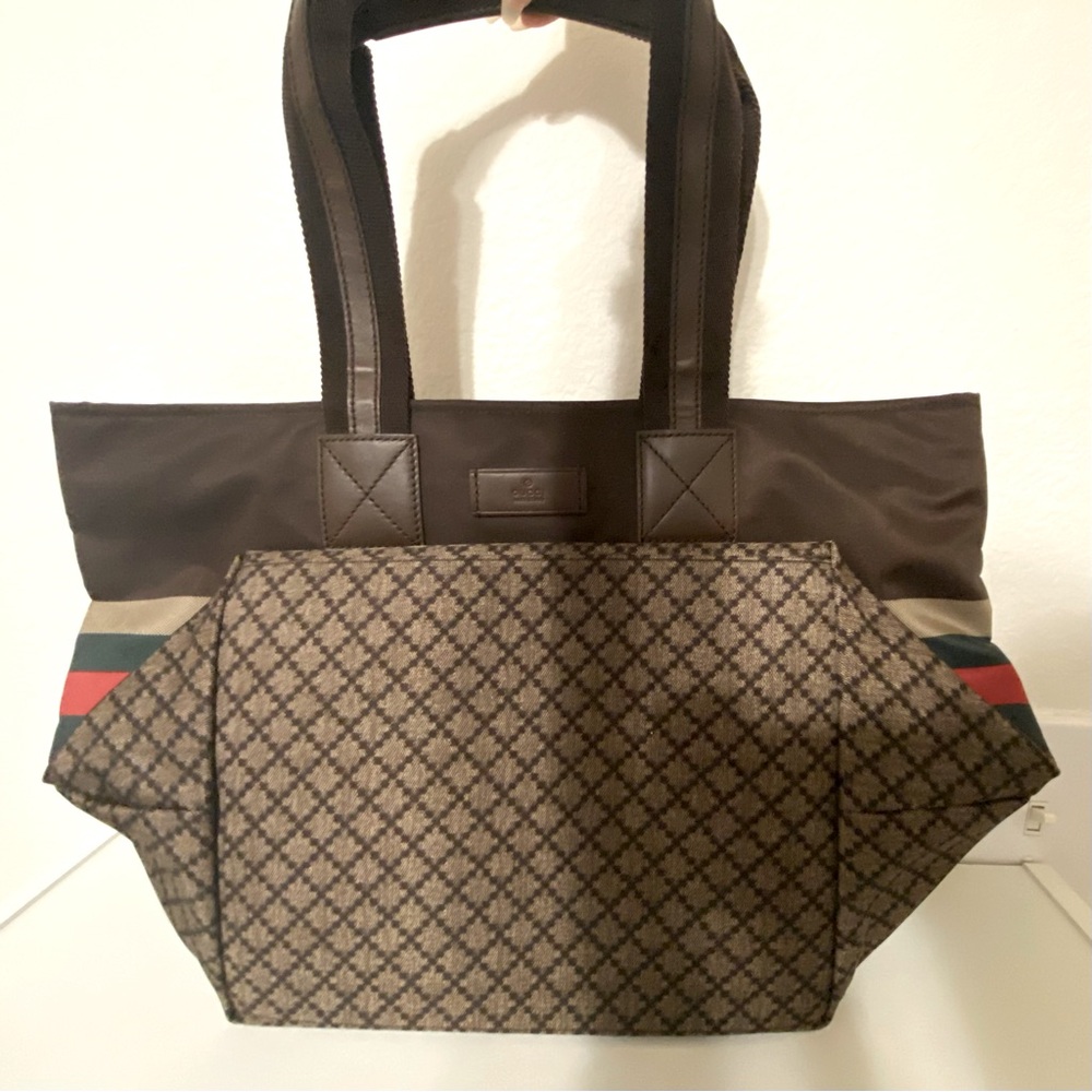 (NWOT) Gucci Brown Diamanté Nylon Shoulder Tote Bag - Picture 7 of 16